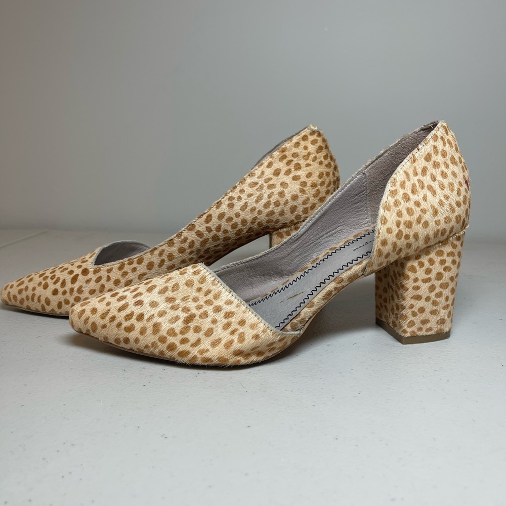 Pilcro and the Letterpress Leopard Print Block Heel Pumps in Tan and Cream